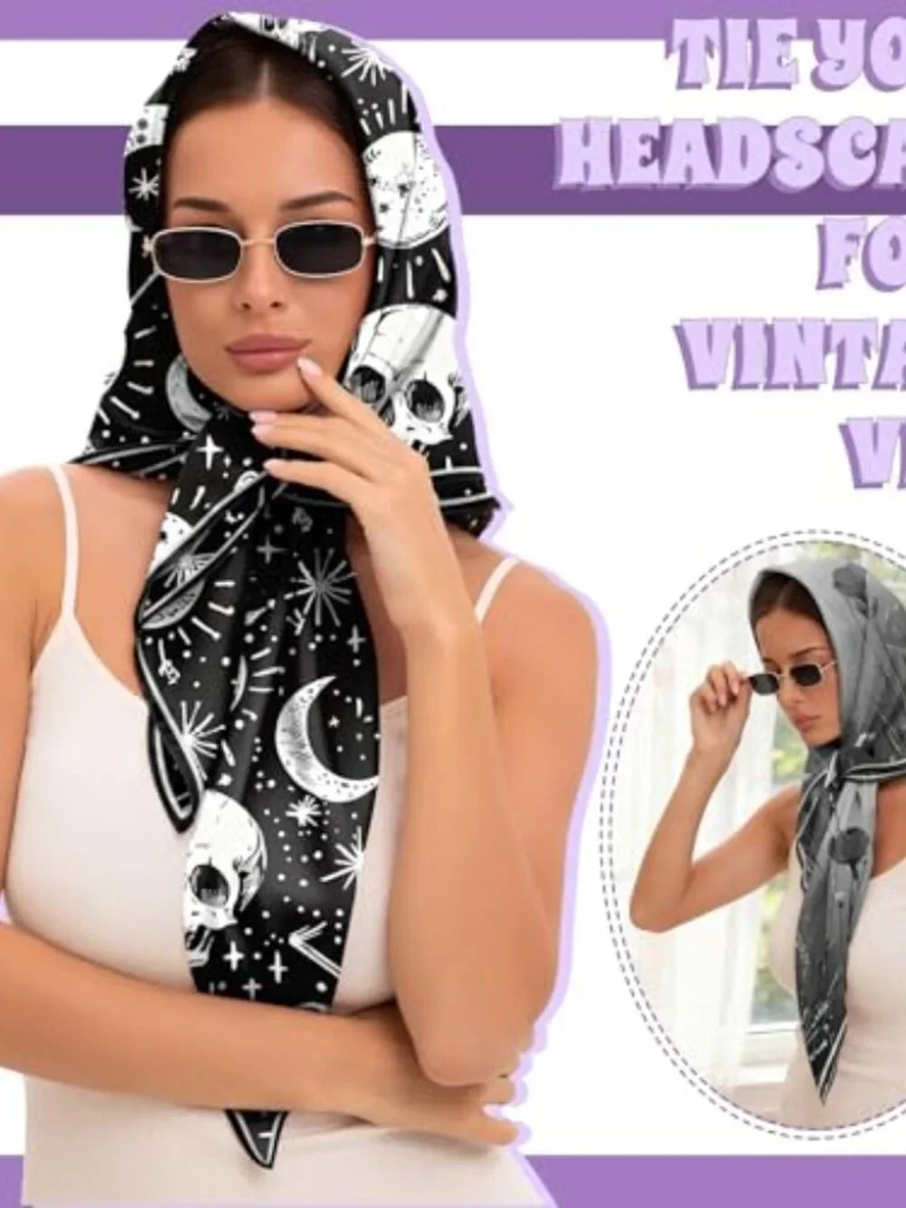 2PCS Silk Feeling Satin Large Square Head Scarf Hair Wrap Bandana Cute